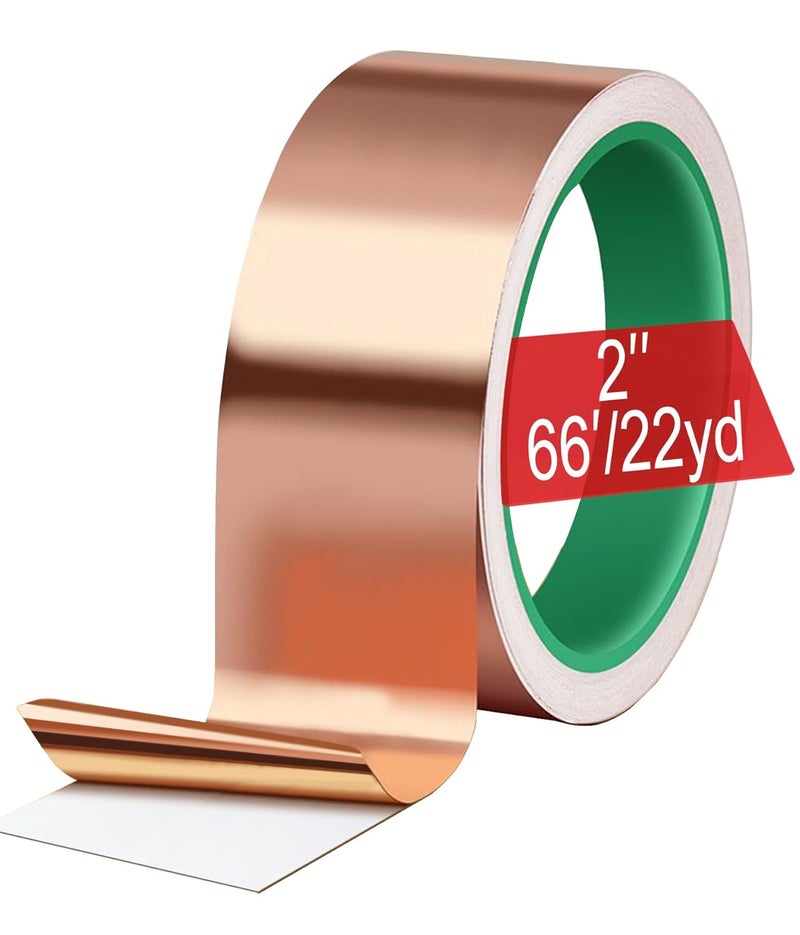 MOGEHIT Copper Tape for Slugs and Snails 2In ×66FT Slug Tape Barrier 100% Copper Foil Conductive Adhesive for Soldering Sheilding Tape or Guitars, EMI, RF 22Yards - Image 1